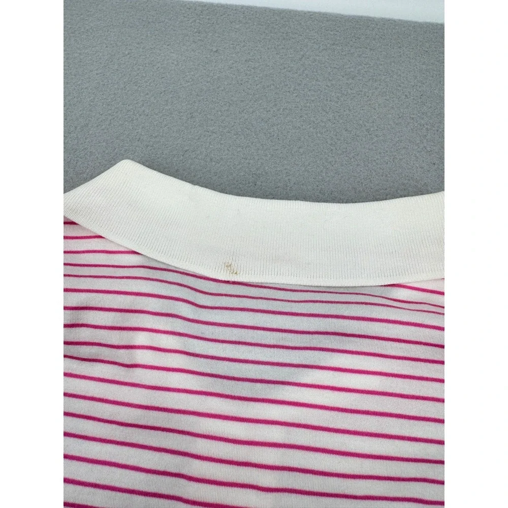 Polo Golf Ralph Lauren Mens XL Pink‎ Striped Short Sleeve Performance Polo Logo